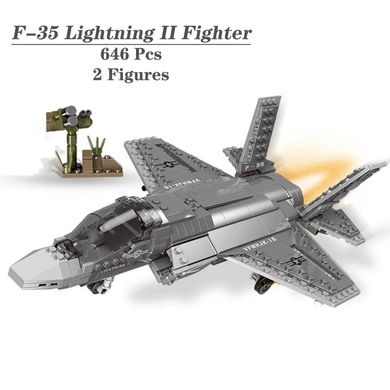 Военная серия кубики MOC Toys Arms WW2 Type F-35 Lightning II, американский солдат, модель, строительные блоки с фигурками, подарок для детей