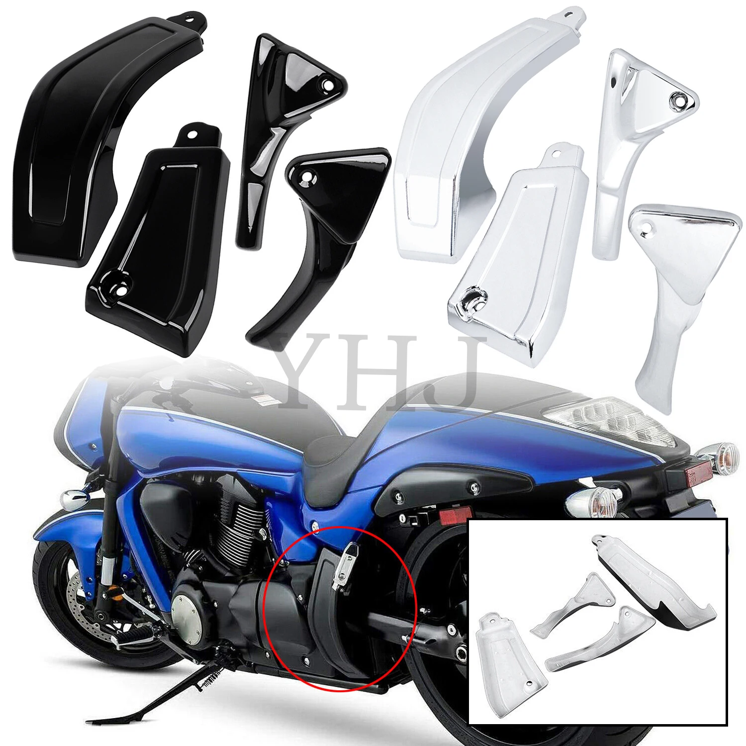 Фото Обтекатель кузова, 4-компонентная крышка рамы для мотоцикла Suzuki Boulevard M109 M109R Boss/Limited Edition M109RZ M109R2, хром/черный №2