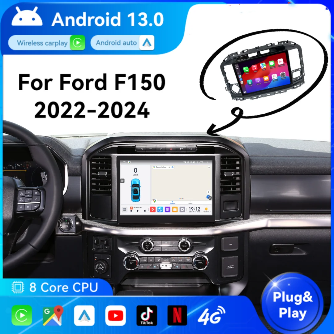 13,3-дюймовый автомобильный радиоприемник Android 13,3 дюйма для Ford F150 Raptor 2022 2023 2024, мультимедийный плеер CarPlay Android, головное устройство GPS Navi