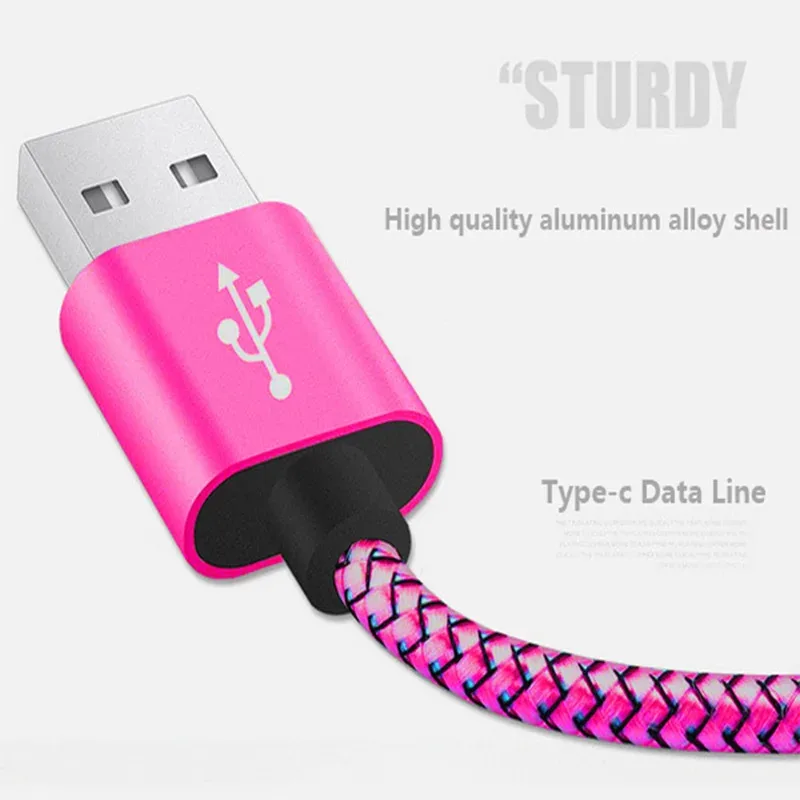 Нейлоновый плетеный кабель Micro USB для синхронизации данных 2A, быстрая зарядка, 1 м, 2 м, 3 м, зарядное устройство для телефона Samsung Huawei HTC Android