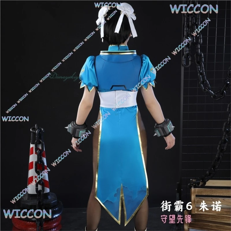 Фото WuHu/Juno Косплей Костюм Chun-Li Linkage Outfis Game OW Сексуальная Синяя Униформа Cheongsam с высоким разрезом Хэллоуин Карнавальная Вечеринка PlayRole №5
