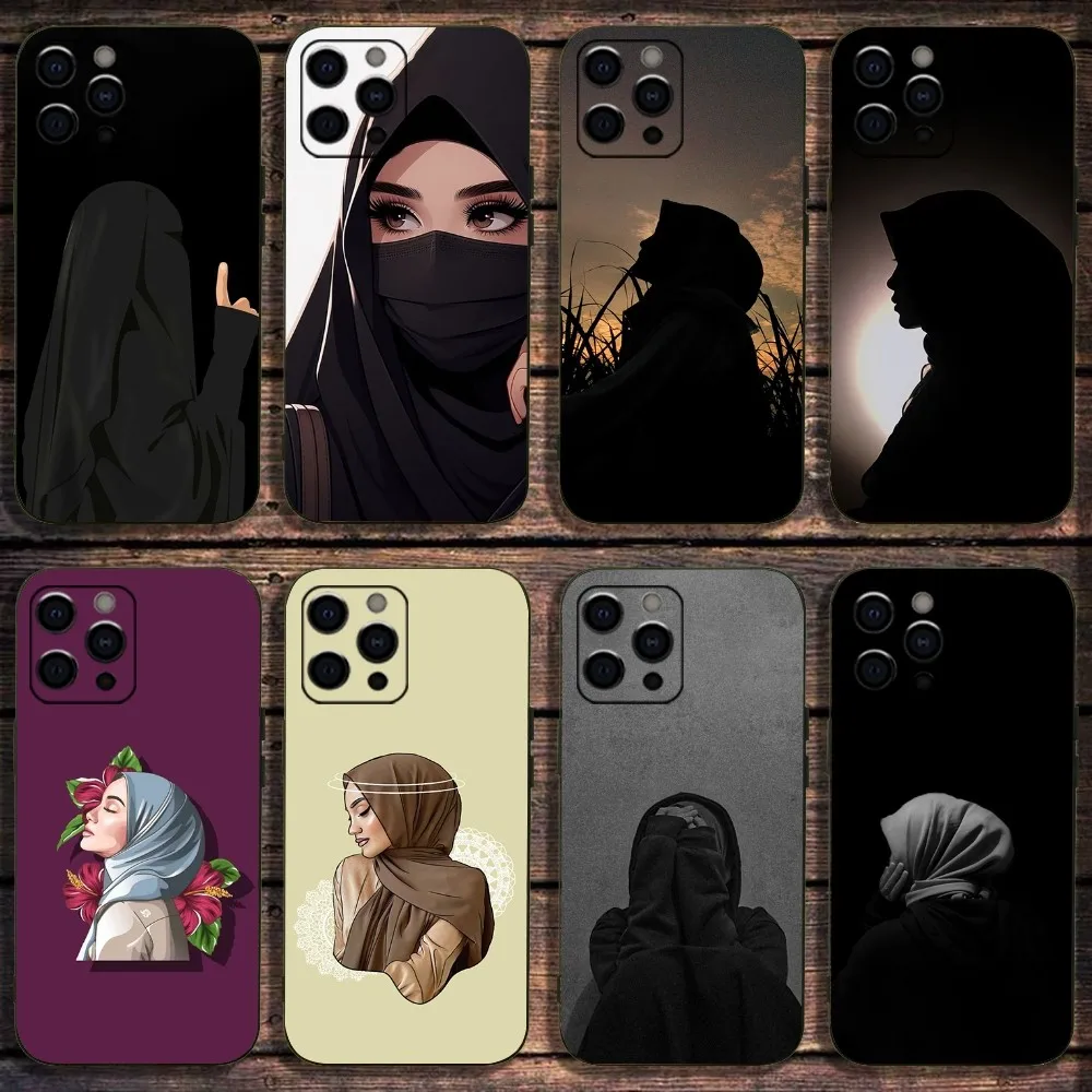 Hijab Hijabi женский чехол для телефона Apple iPhone 15,14,13,12,11,Pro,X,XS,Max,XR,Plus, мини мягкий черный Чехол