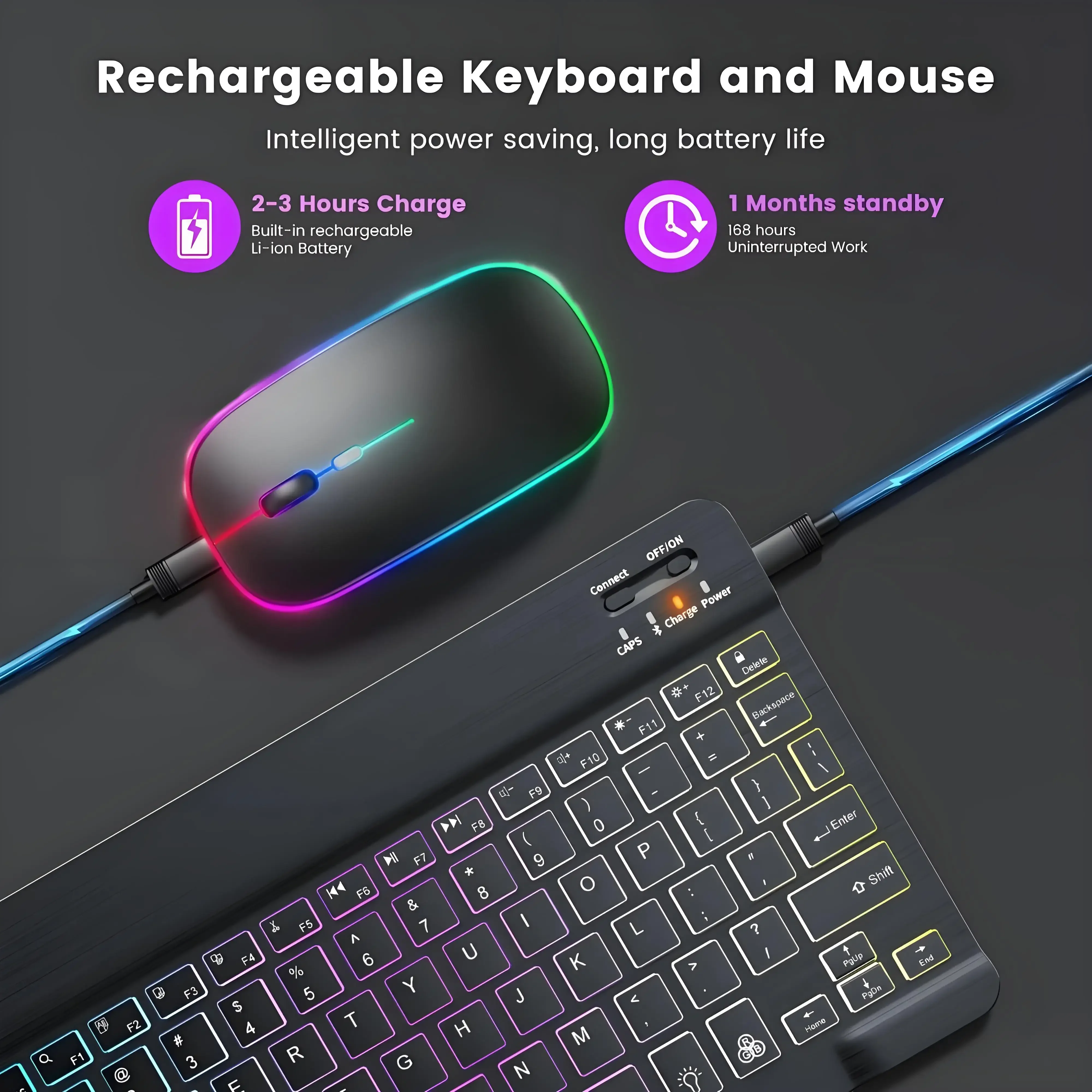 Фото Мини-клавиатура Bluetooth, беспроводная игровая мышь, клавиатура с радужной подсветкой, RGB-клавиатура для iPad, телефона, планшета, Android iOS, Windows №5