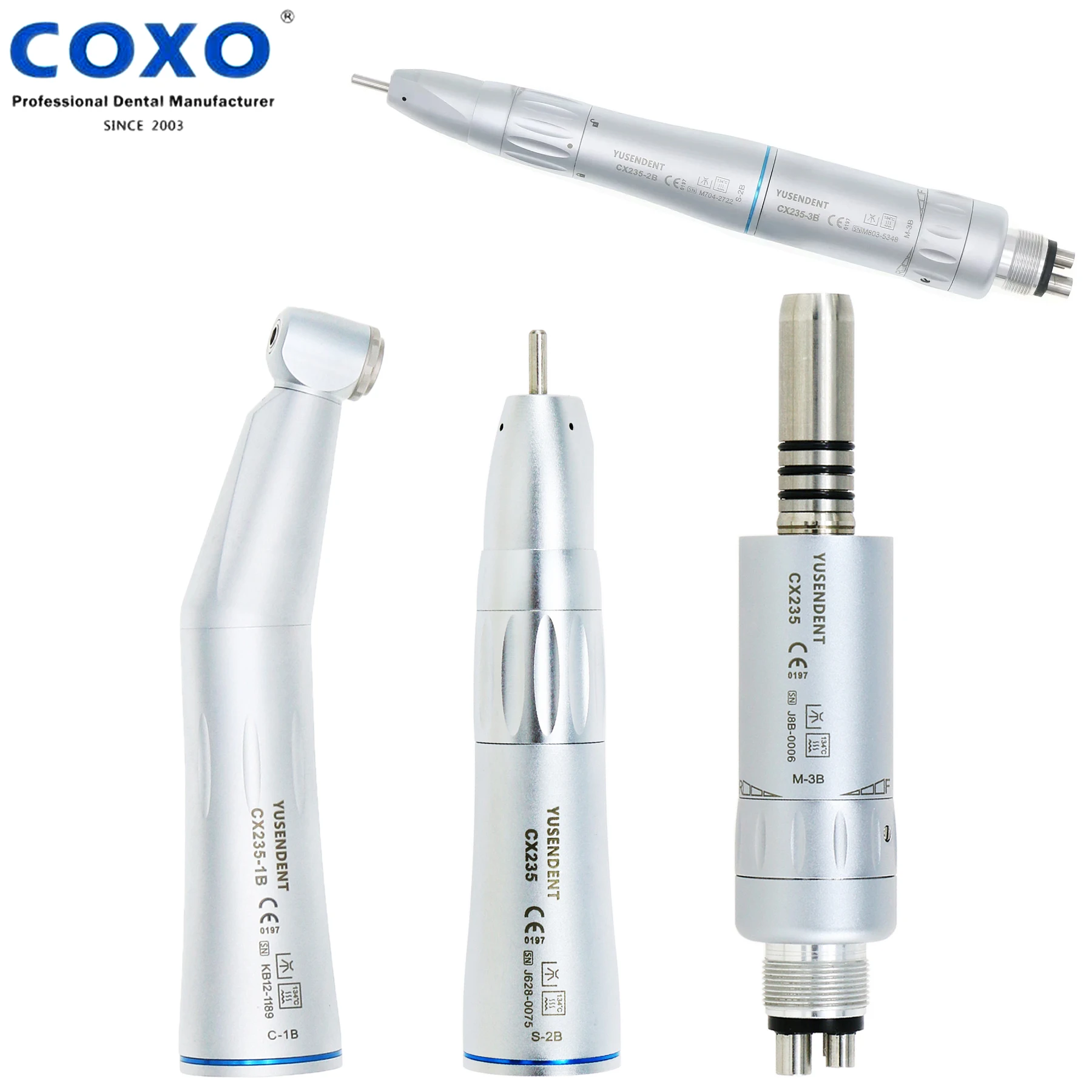 COXO Dental 1:1 Низкоскоростной 4-отверстий пневматический двигатель Контраугольный/прямой наконечник ISO Type E CX235-1B CX235-2B CX235-3B-M4 Подходит для NSK