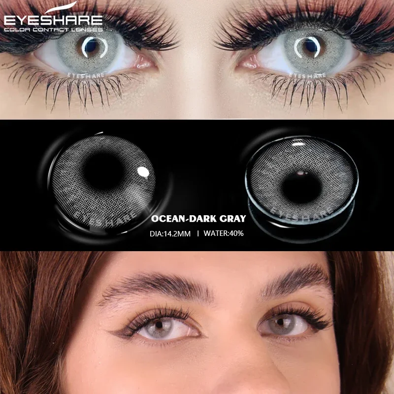 Фото EYESHARE 1 пара цветных линз, цветные контактные линзы океана, красивые контактные линзы для макияжа со зрачками, ежегодное использование, косметические красивые линзы для глаз №2