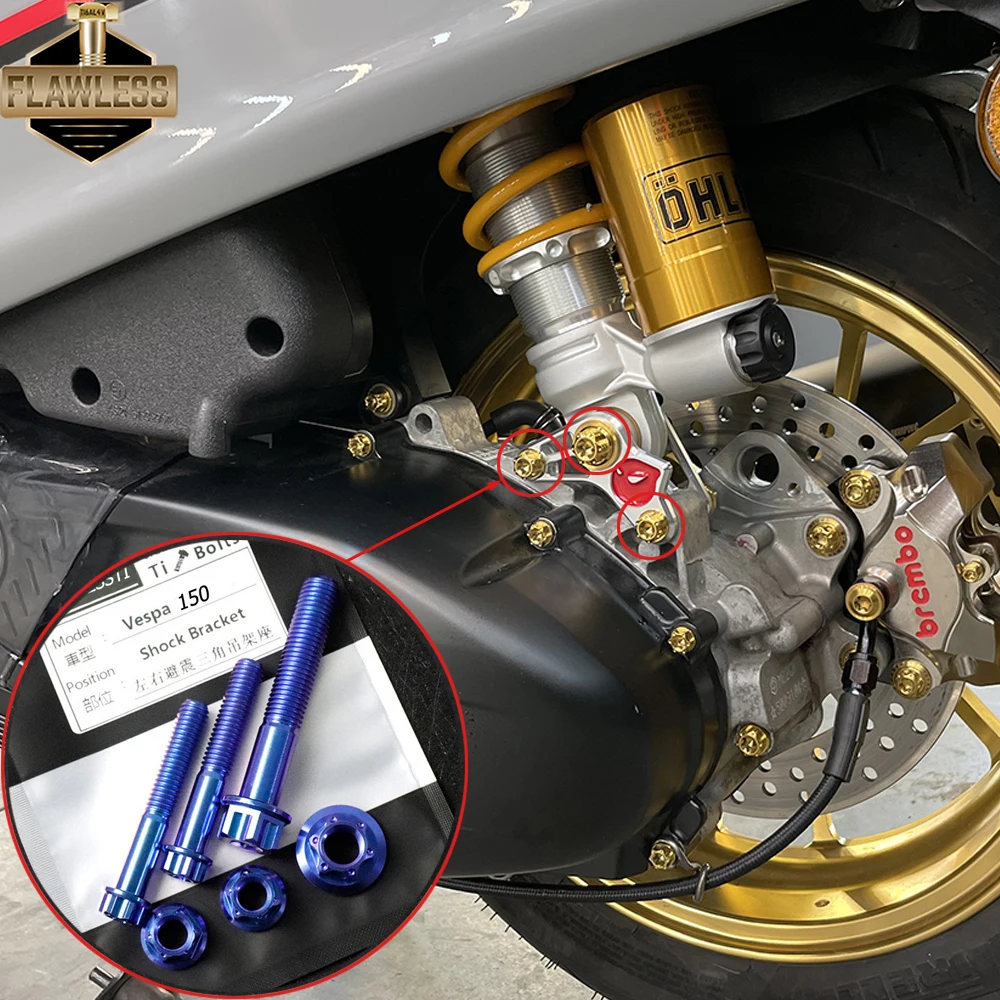 Титановый болт FLAWLESSTI Gr5, задний амортизатор для амортизатора Vespa Sprint 150 Ohlins