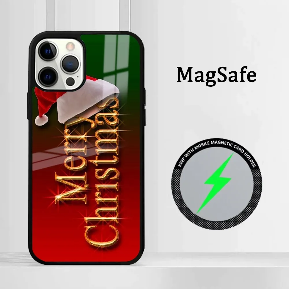 Фото Christmas Cartoon New Year Phone Case For IPhone 16 15 14 13 12 11 Pro Max Plus Mini Magsafe Mirror Wireless Magnetic Cover №5