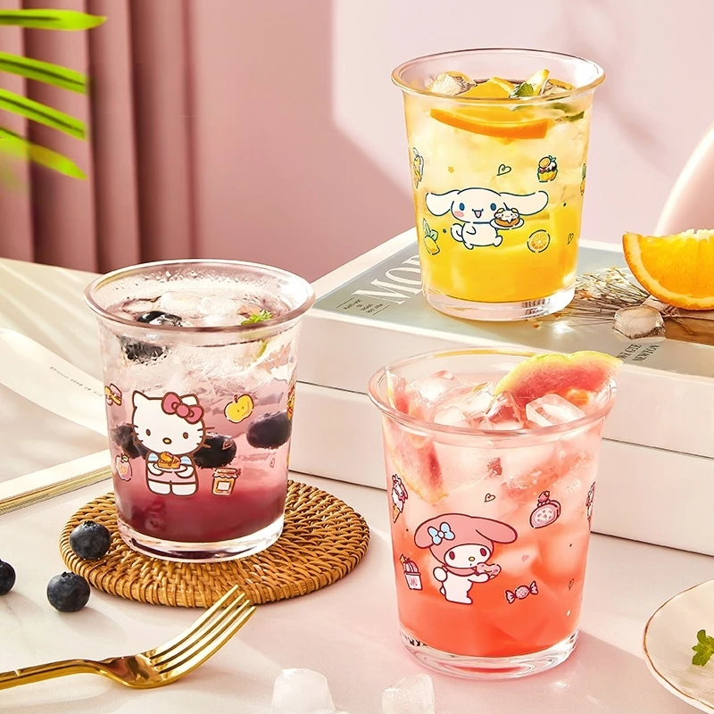 400 мл Sanrios аниме Cinnamoroll Hello Kitty Kuromi Kawaii стеклянная чашка бытовой кофе завтрак сок портативная офисная кружка подарки