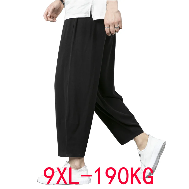 Брюки мужские свободные из хлопка и льна, размеры 5XL 6XL 7XL 8XL 9XL 190 кг