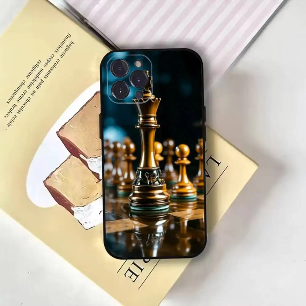 Фото Классический чехол для телефона в стиле ретро в стиле шахмат для iPhone16,15,14,13,12,11 Plus, Pro Max, XS, XR, SE, Mini,8,7, мягкий черный чехол №3