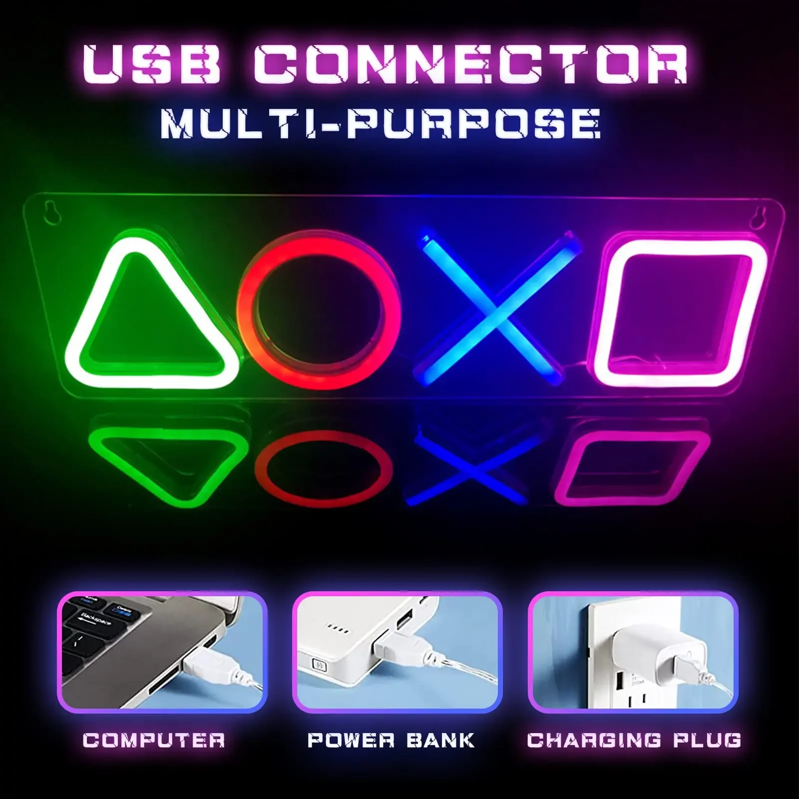 Фото Неоновая вывеска на заказ PS4 Game Icon Light для настенной подвешивания атмосферы Playstation Лампа светодиодное красочное освещение Комната Бар Клуб Художественный декор №3