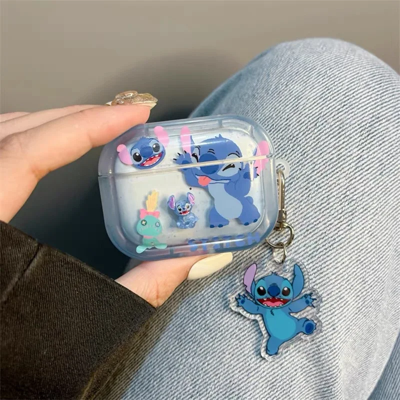 Фото Miniso Stitch Bluetooth наушники защитный чехол Airpods 4 Pro 2 3 мультфильм аниме окружающий брелок кулон подарки для мальчиков и девочек №4