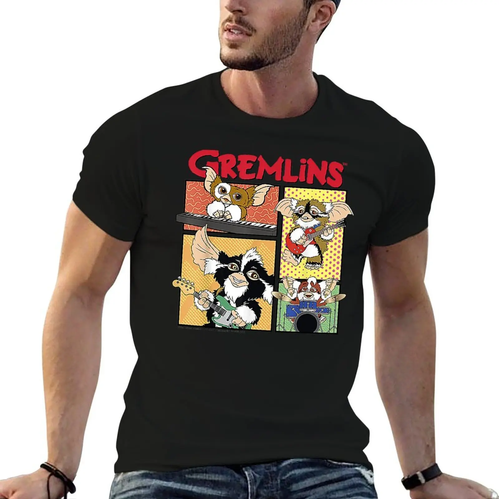 Футболка с комиксами группы Grem Lins 1984, забавные футболки с темным юмором, мужские футболки для мужчин, повседневная футболка