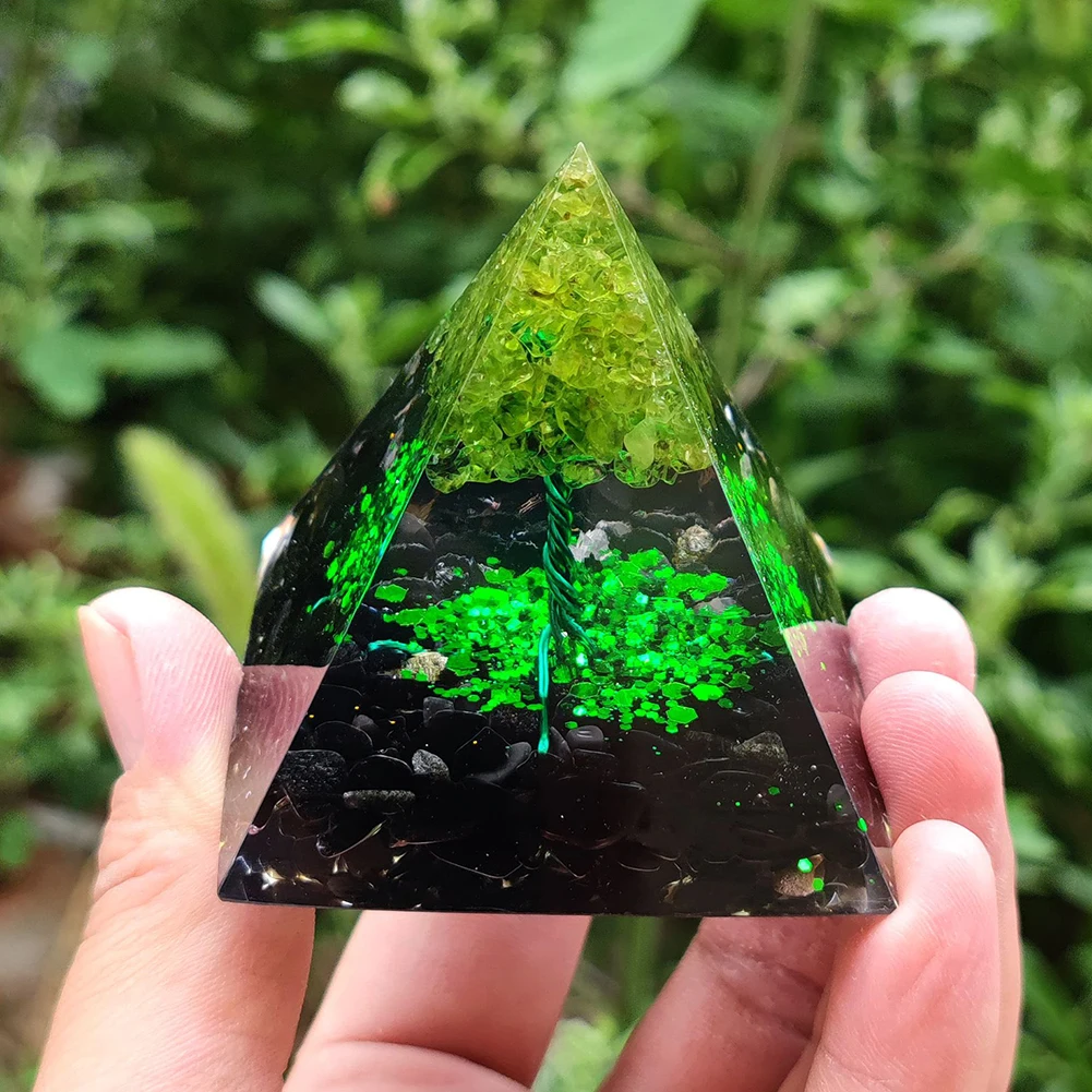 Кристаллы пирамиды Orgone, камень, энергетический генератор, натуральный аметист, перидот, рейки, чакра, комнатный декор, Рождественский подарок