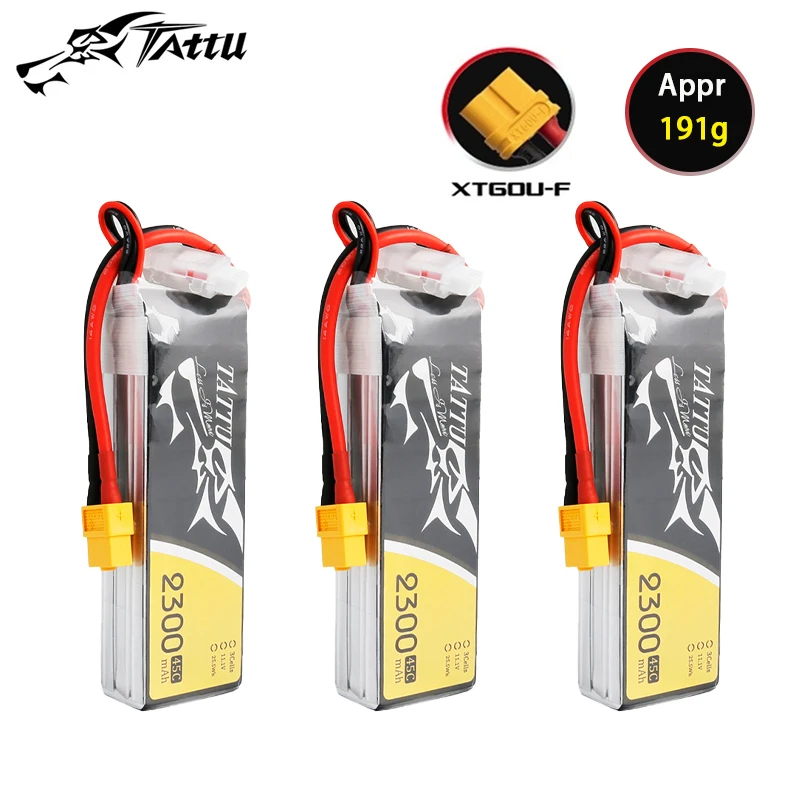 Литий-полимерный аккумулятор TATTU 11,1 В 2300 мАч 45C с разъемом XT60 для радиоуправляемого вертолета квадрокоптера FPV гоночного дрона Запчасти 3S батарея для дрона