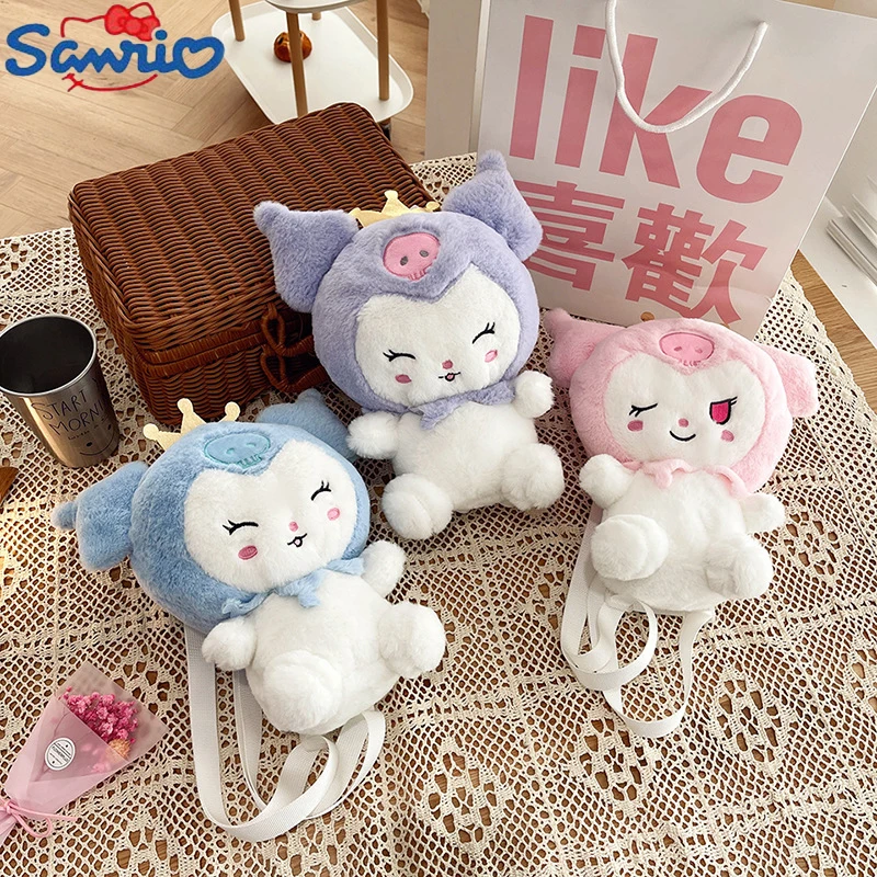 Плюшевый рюкзак в стиле аниме Sanrio Kuromi, японская Милая мультяшная кукла для девочек с сердечками, Детская сумка через плечо, подарок на день рождения для девочек