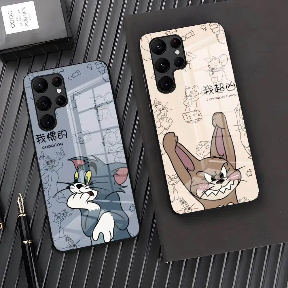 Чехол J-JerryS с рисунком мыши, Тома, кота, чехол для телефона, чехол для Samsung S24, S23, S21, S22, A24, A34, A54, A53, Note 20 Pro, стеклянный чехол Ultra Plus