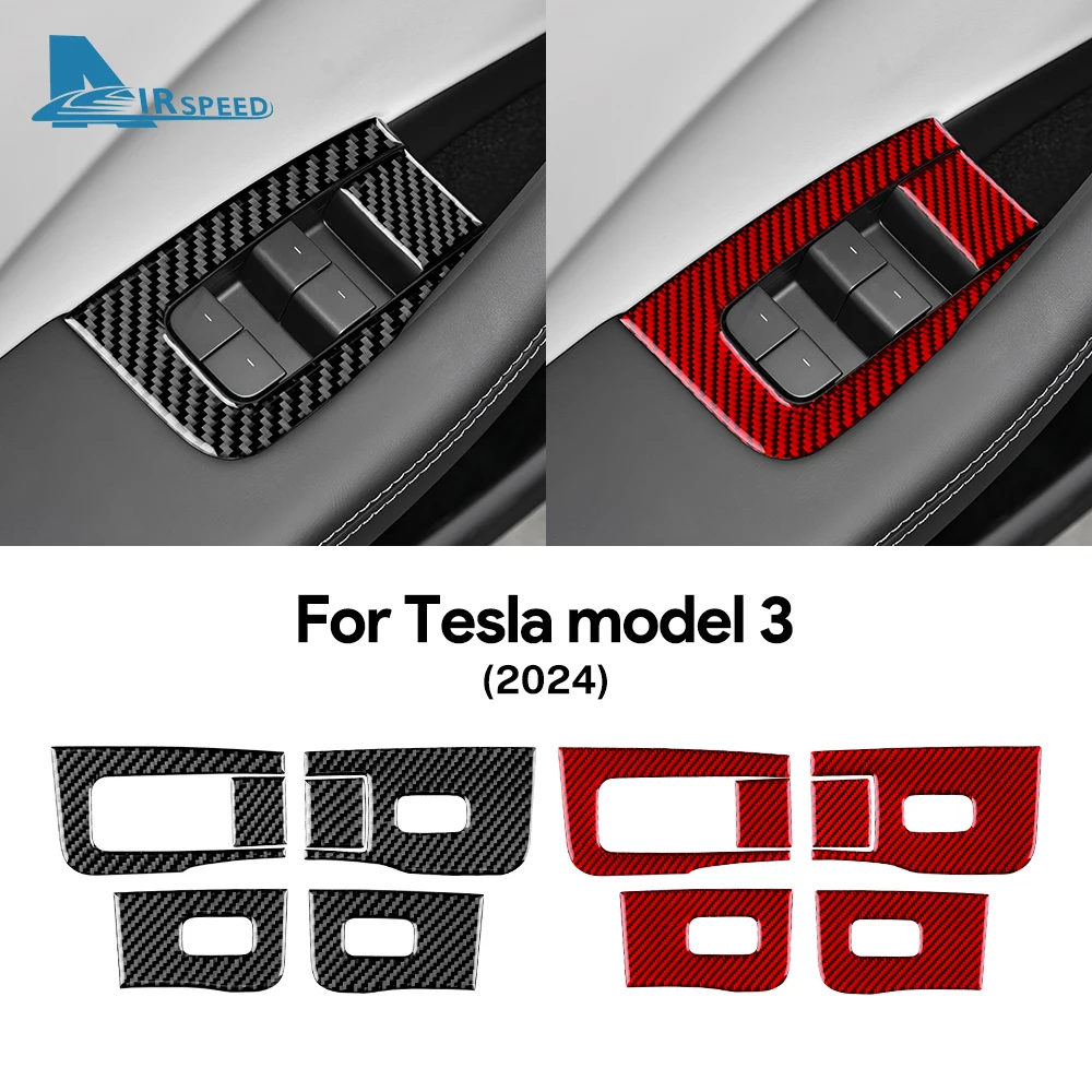 Настоящая мягкая наклейка из углеродного волокна для Tesla Model 3 Highland 2024, стеклоподъемник, переключатель, отделка, аксессуары для украшения интерьера автомобиля