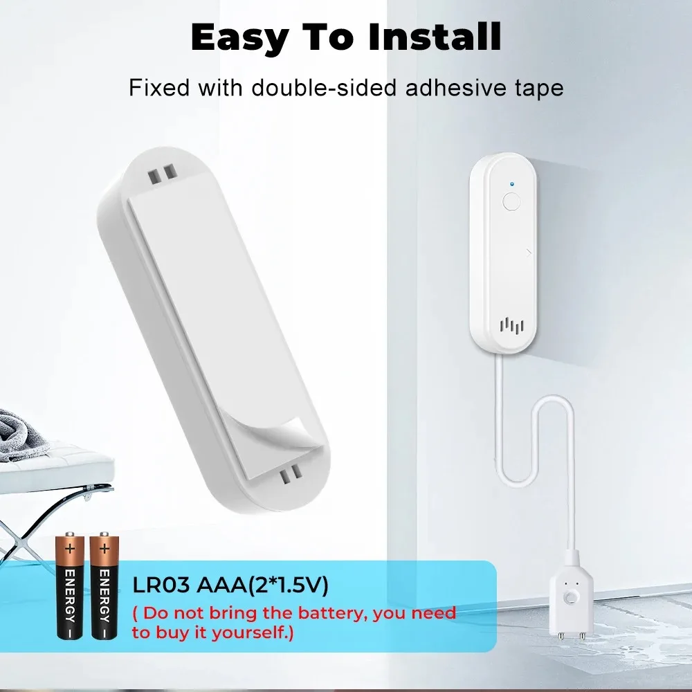 Фото Tuya Smart WIFI датчик утечки воды сигнализация детектор воды 80 дБ датчик утечки наводнения приложение дистанционное управление охранная сигнализация №2