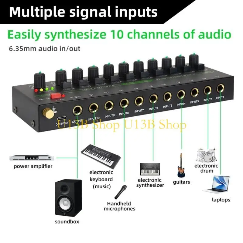 Фото Sound Mixer U13B с низким шумом-микшером Профессиональный звуковой миксер 10 каналов звуковой микшер Стерео светодиодный миксер №5