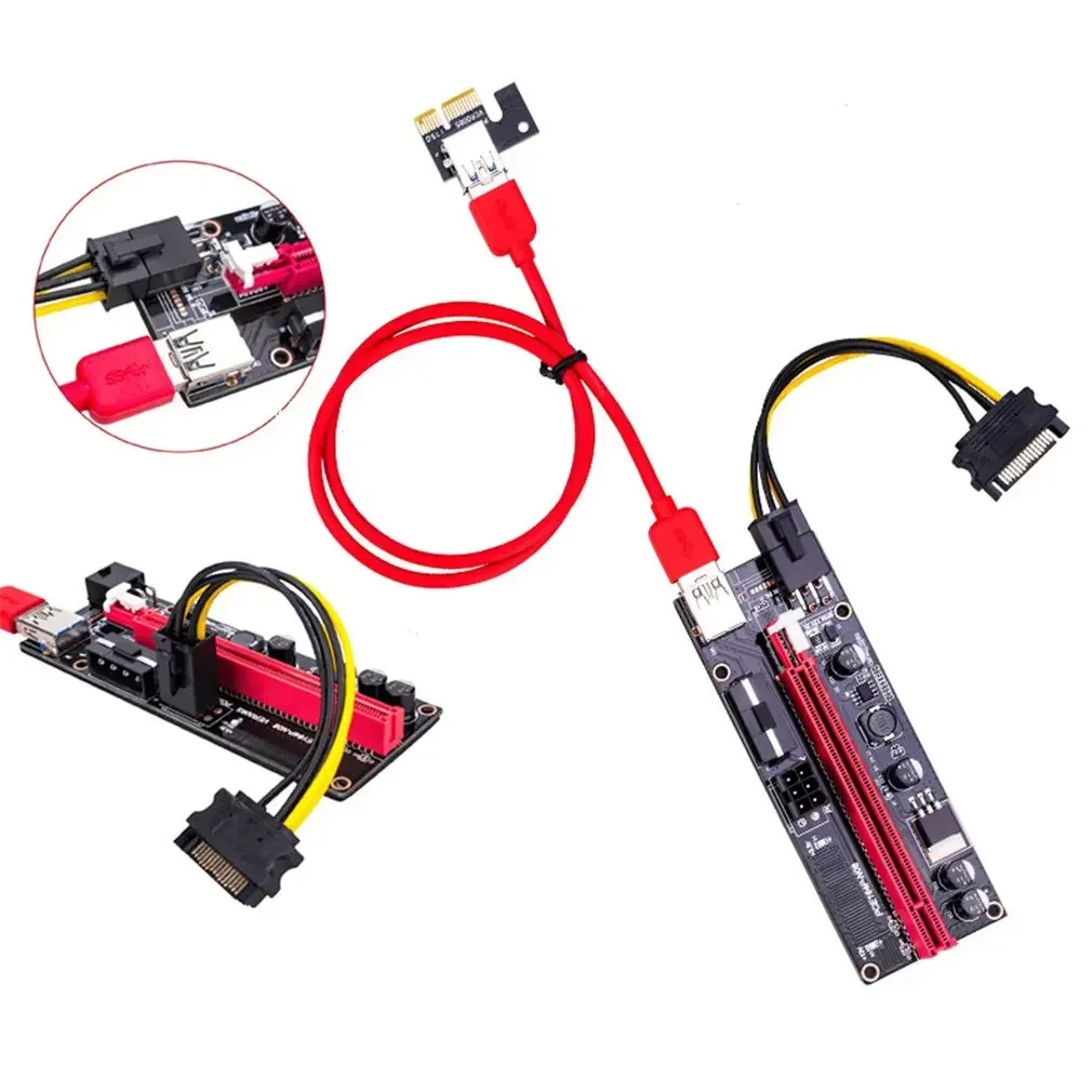 Фото PCI-E Riser 009S 1X 16x Extender PCI E USB Riser 009S Dual 6-контактный адаптер SATA 15pin для видеокарты BTC USB 3.0 №4