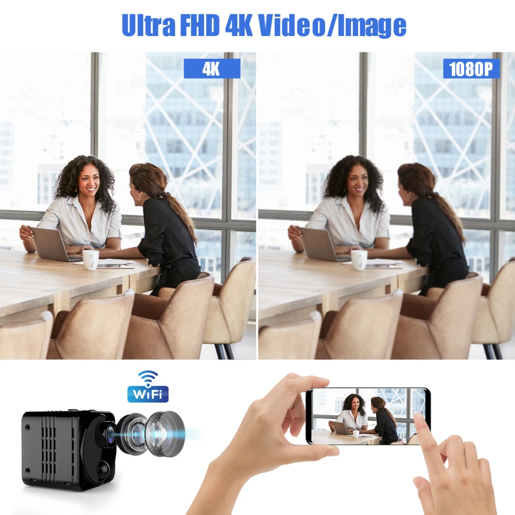 Фото 4K мини Wi-Fi IP-камера Smart AI Обнаружение человека монитор безопасности ночное видение 160 градусов широкая стандартная беспроводная камера №2