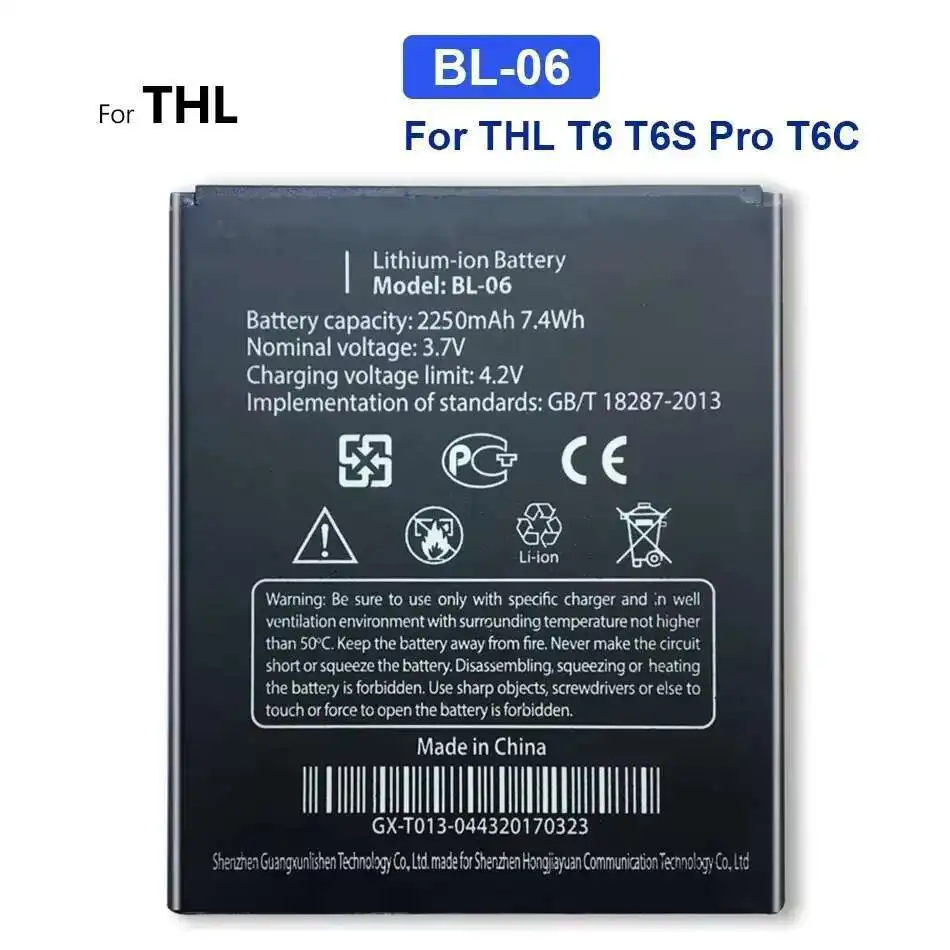 Фото Аккумулятор для мобильных телефонов THL T6 Pro T6S BL06 BL-06 2250 мАч №5