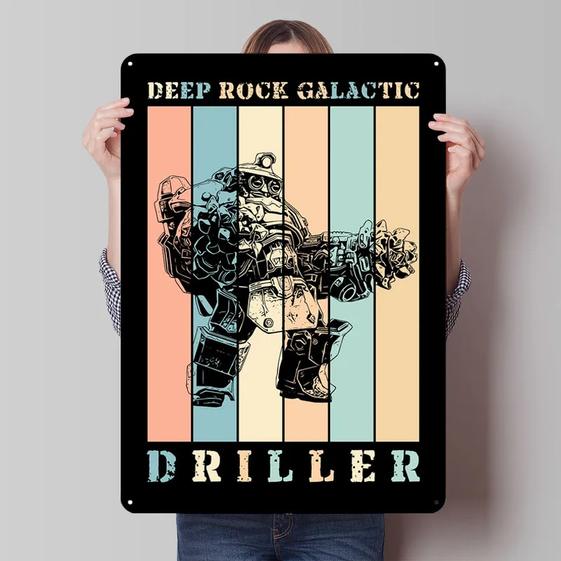 Плакат Deep Rock Galactic Driller, жестяная вывеска, настенное искусство фресок, металлические вывески на заказ для геймера, украшение игровой комнаты для дома