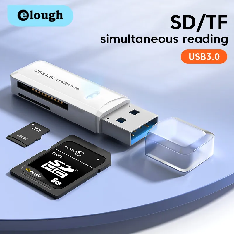 Высокоскоростной мини-кардридер Elough 2 в 1 с USB 3,0 на Micro SD, TF-карту, флэш-накопитель, адаптер USB 2,0, кардридер SD