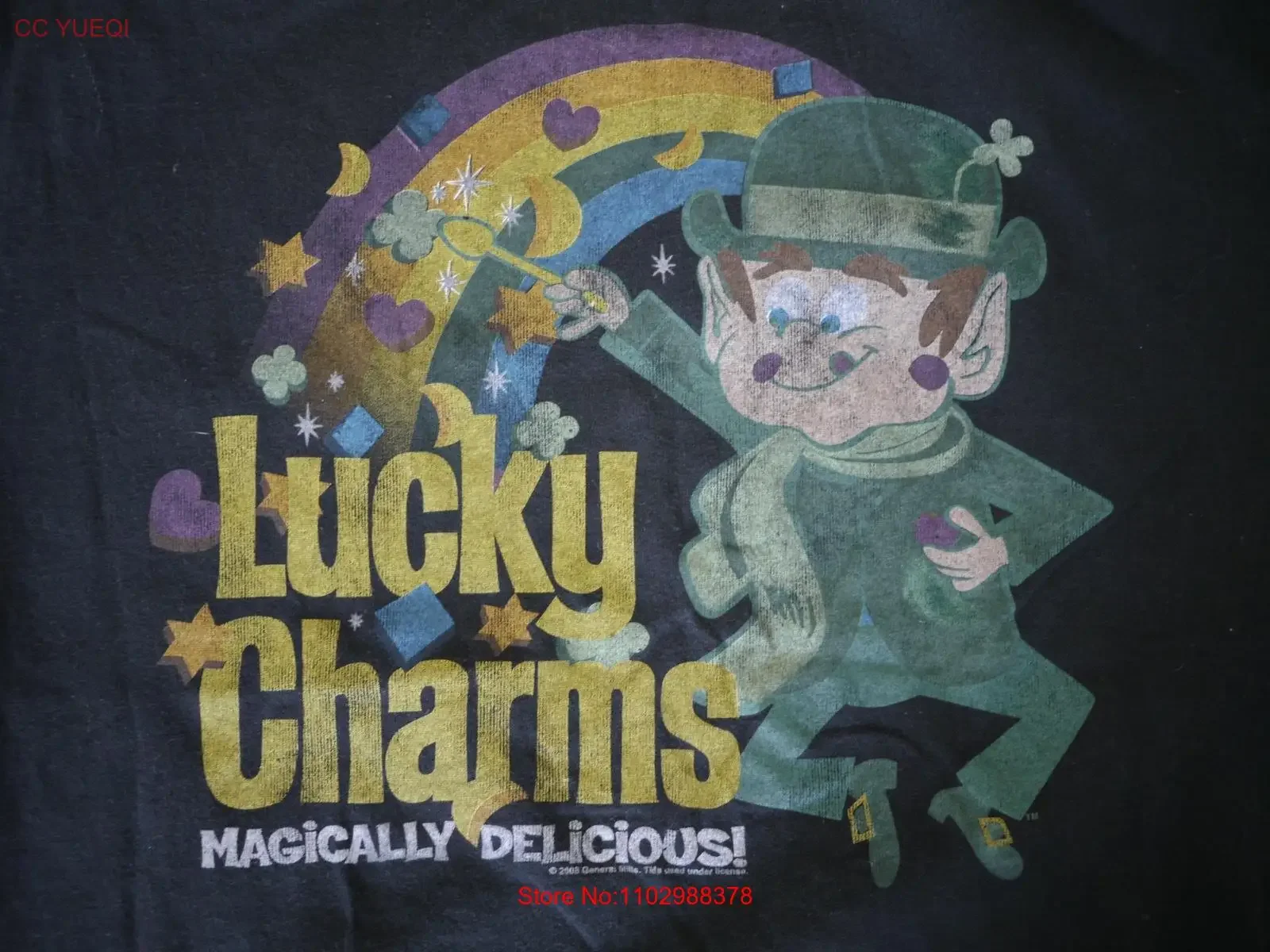 Винтажный стиль Lucky Charms Logo Черная хлопковая футболка для взрослых M 38, винтажный стираный топ для повседневной носки унисекс, универсальный