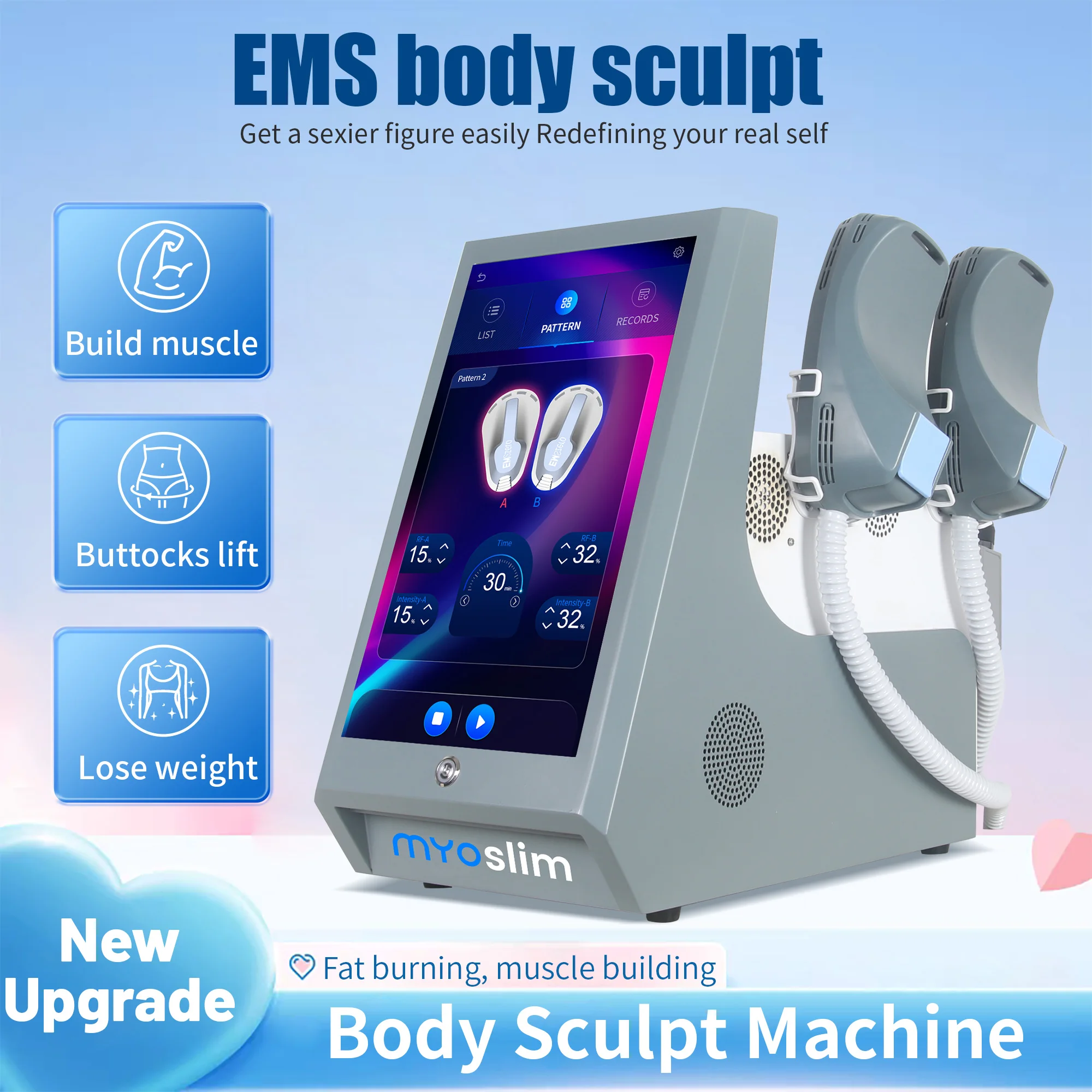 Фото 2025 Myoslim 6500 Вт 15 Tesla Neo RF EMS машина для моделирования тела электрический стимулятор мышц вибрация для похудения настольный большой экран №2