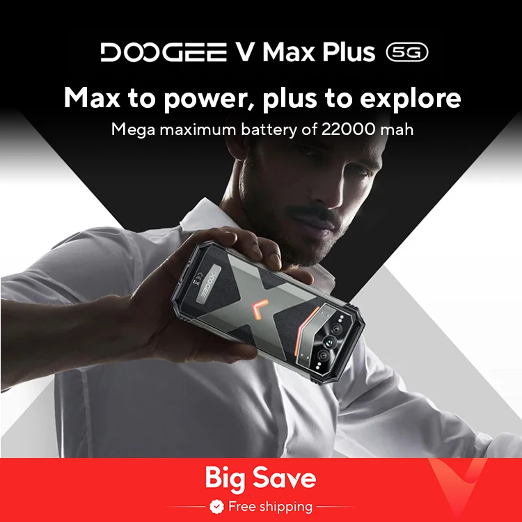 Мировая премьера Прочный телефон DOOGEE V Max Plus, 22000 мАч, 36 ГБ (16 + 20), 512 ГБ, 200 МП, камера, телефон, размер 6,58 дюйма, 120 Гц, 7050, Android14