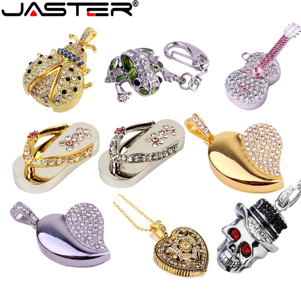 JASTER Creative Crystal USB флэш-накопители 64 ГБ металлический череп ручка-накопитель 32 ГБ лягушка брелок памяти 16 ГБ креативный праздничный подарок