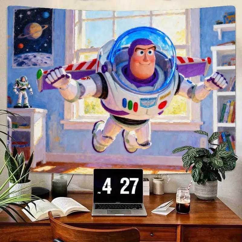 1 шт., гобелен Disney Pixar Buzz Lightyear Flying Hero, яркий полиэстер, настенное искусство, детская комната, спальня, гостиная, декор, подарок для игрушки