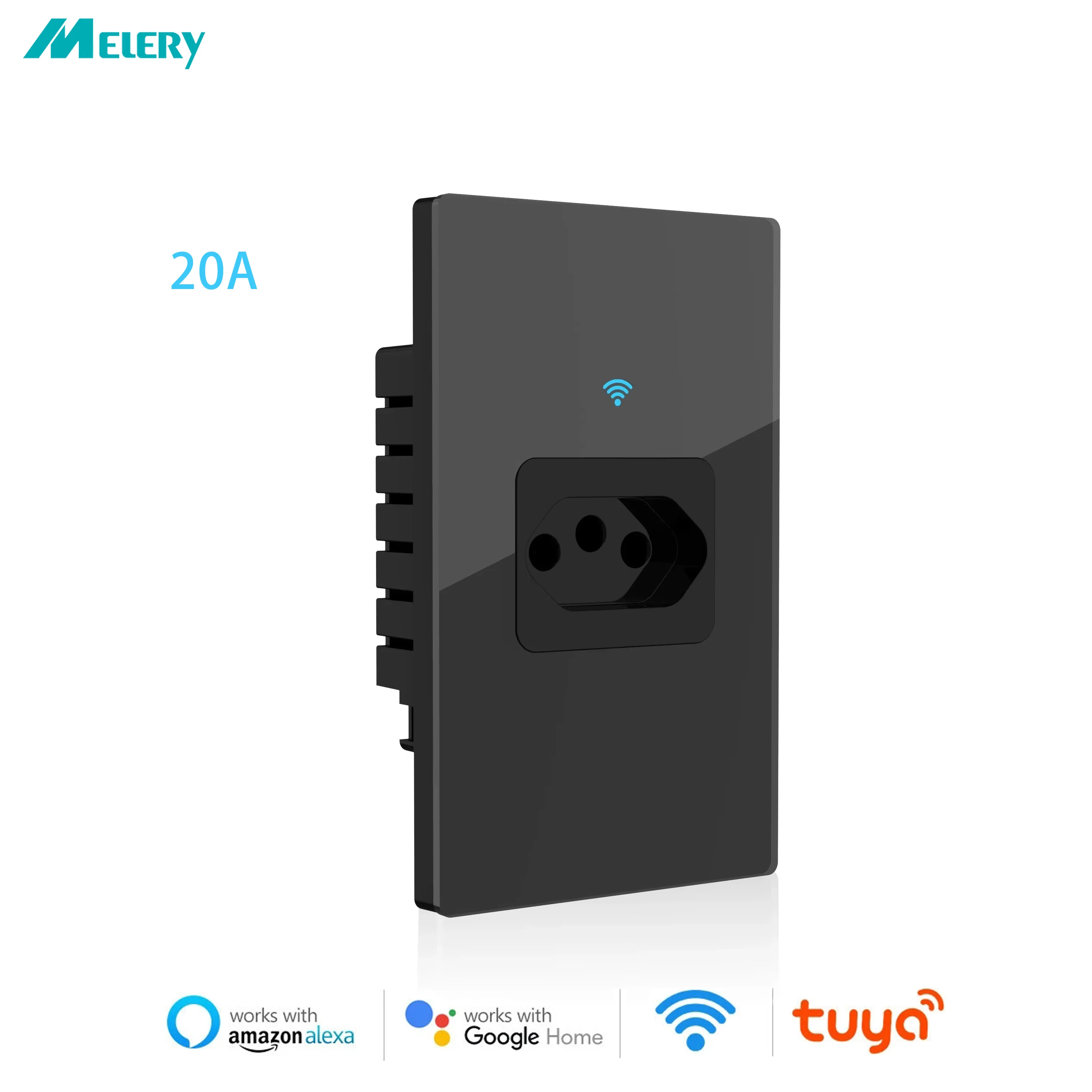 Melery Brazil Tomada Wi-Fi Smart Tuya Настенная розетка Монитор мощности 20А Розетка из закаленного сенсорного стекла от Alexa Google Home