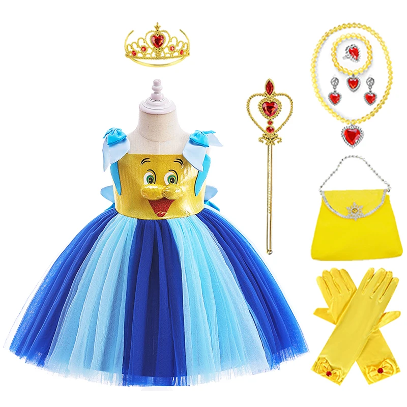 Милое мультяшное платье Spongebaby, корона, волшебная палочка, сумка, перчатки, ожерелье, браслет, кольцо, серьги, набор для косплея анимации