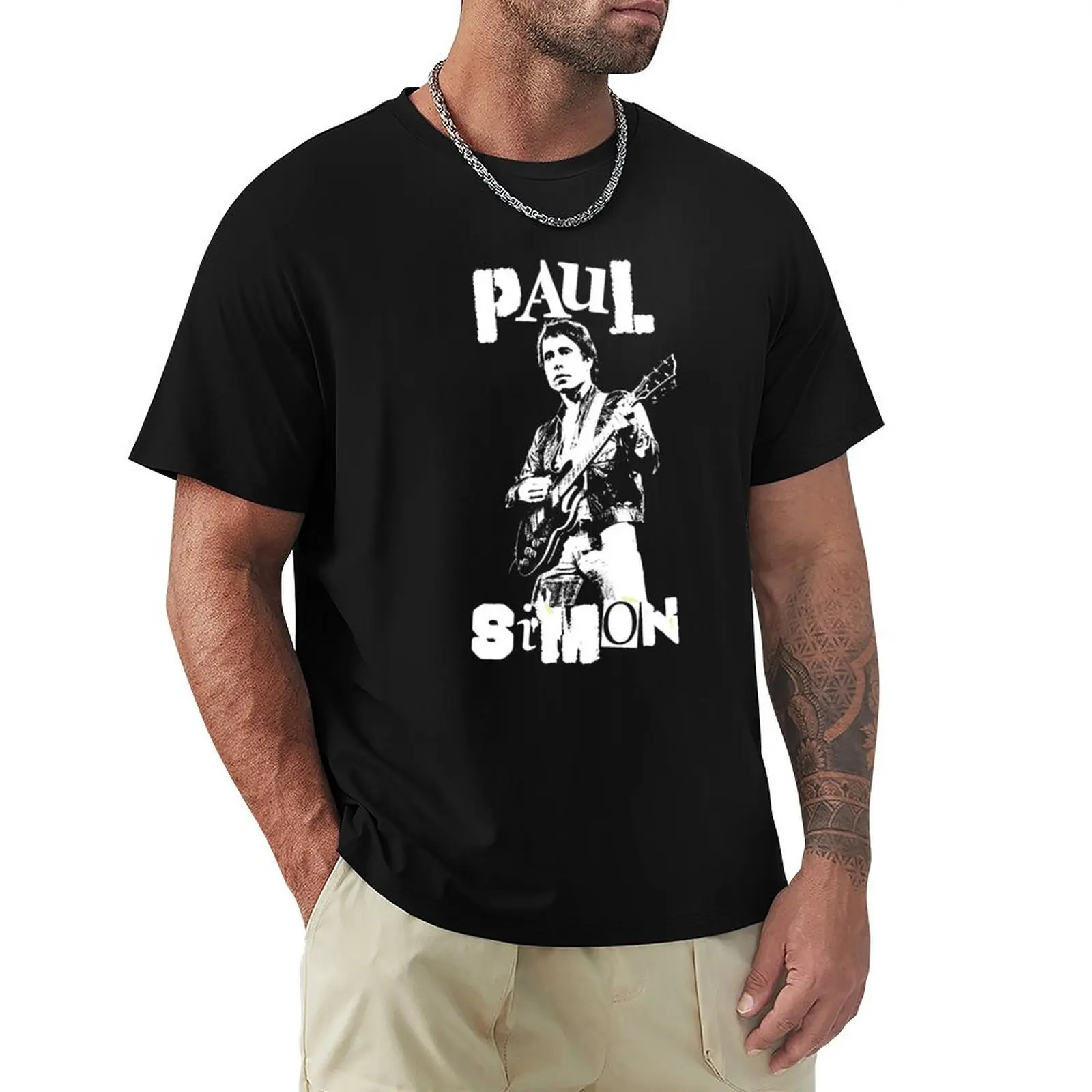 Paul Punk Simon - футболка с белым трафаретом, футболки с забавными мемми, футболки с аниме, роскошные футболки, футболки для мужчин