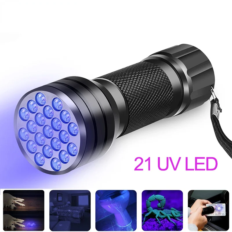 УФ-фонарик 21LED 9LED УФ-свет 395-400нм Светодиодный УФ-фонарик Linterna Ультрафиолетовый черный свет Лампа для обнаружения пятен мочи собаки