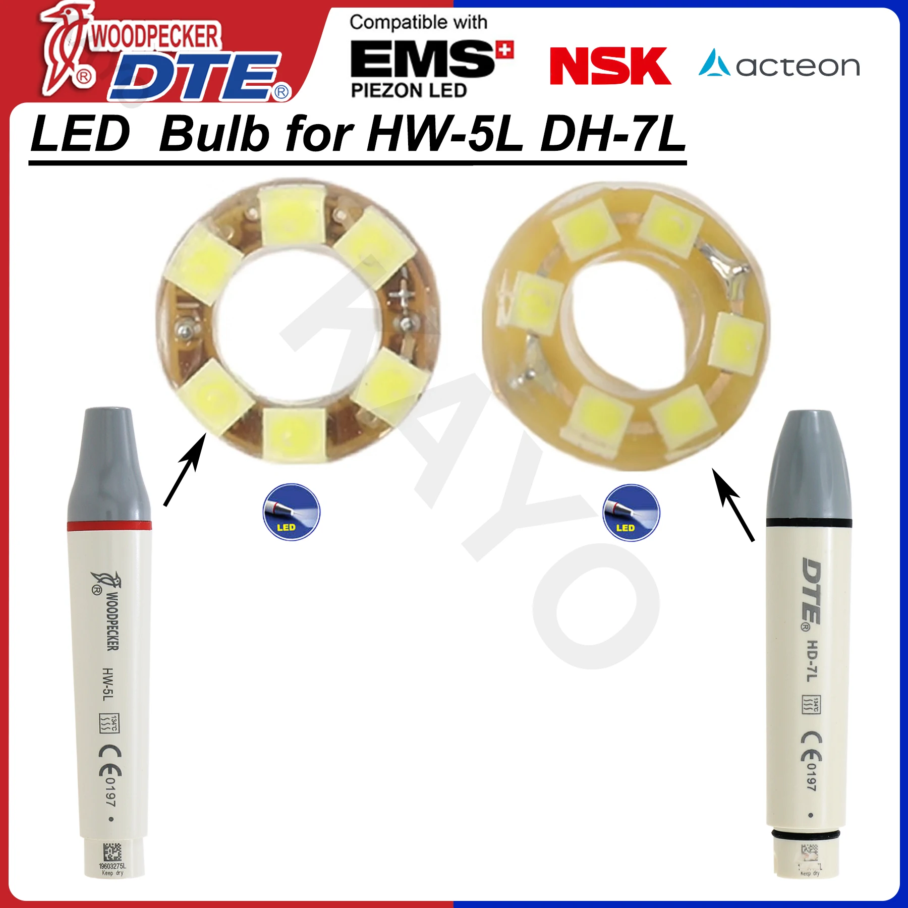 Woodpecker DTE светодиодный Bulb для HW5L HD7L, стоматологический Ручной Ультразвуковой скалер