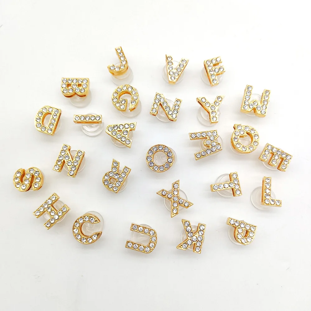 1-26Pcs Gold Letters Metal Shoe Charms Crystal Alloy Shoes Accessories Buckle Shoes Decoration Fashion