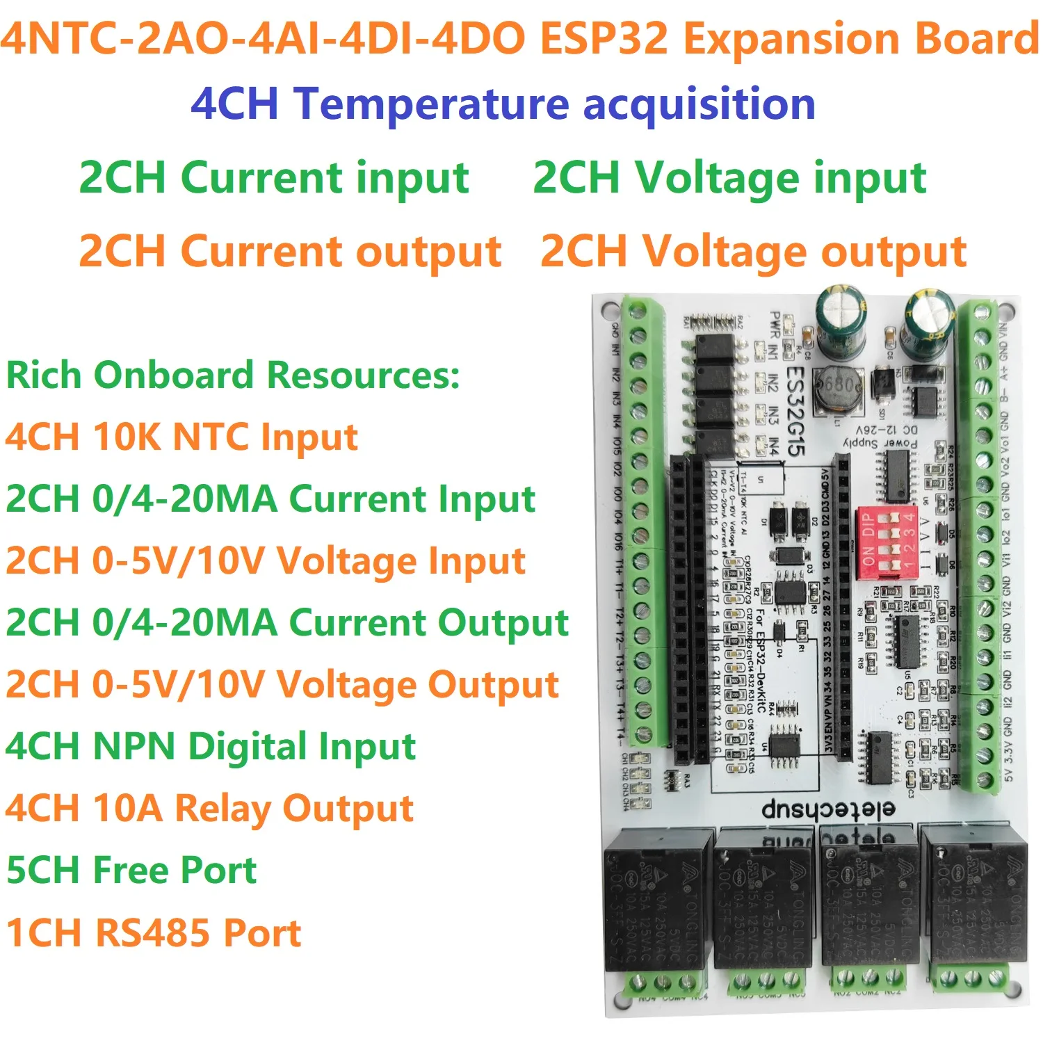 Базовая пластина ESP32-DevKitC NTC AI AO DI DO Многофункциональная макетная плата WIFI RS485 Плата дистанционного управления ввода-вывода для Arduino PLC