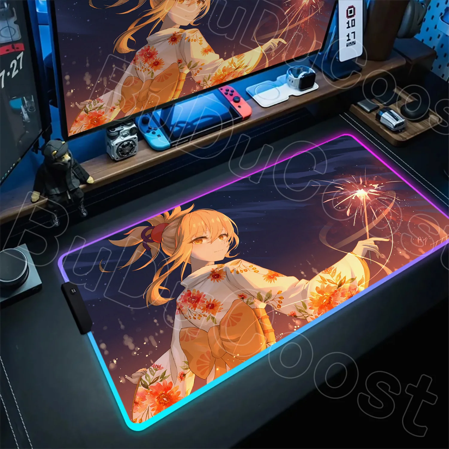 Yoimiya коврик для мыши RGB Genshin Impact коврик для мыши ПК геймерский шкаф игровые аксессуары настольный коврик украшение комнаты настольный коврик коврик с подсветкой