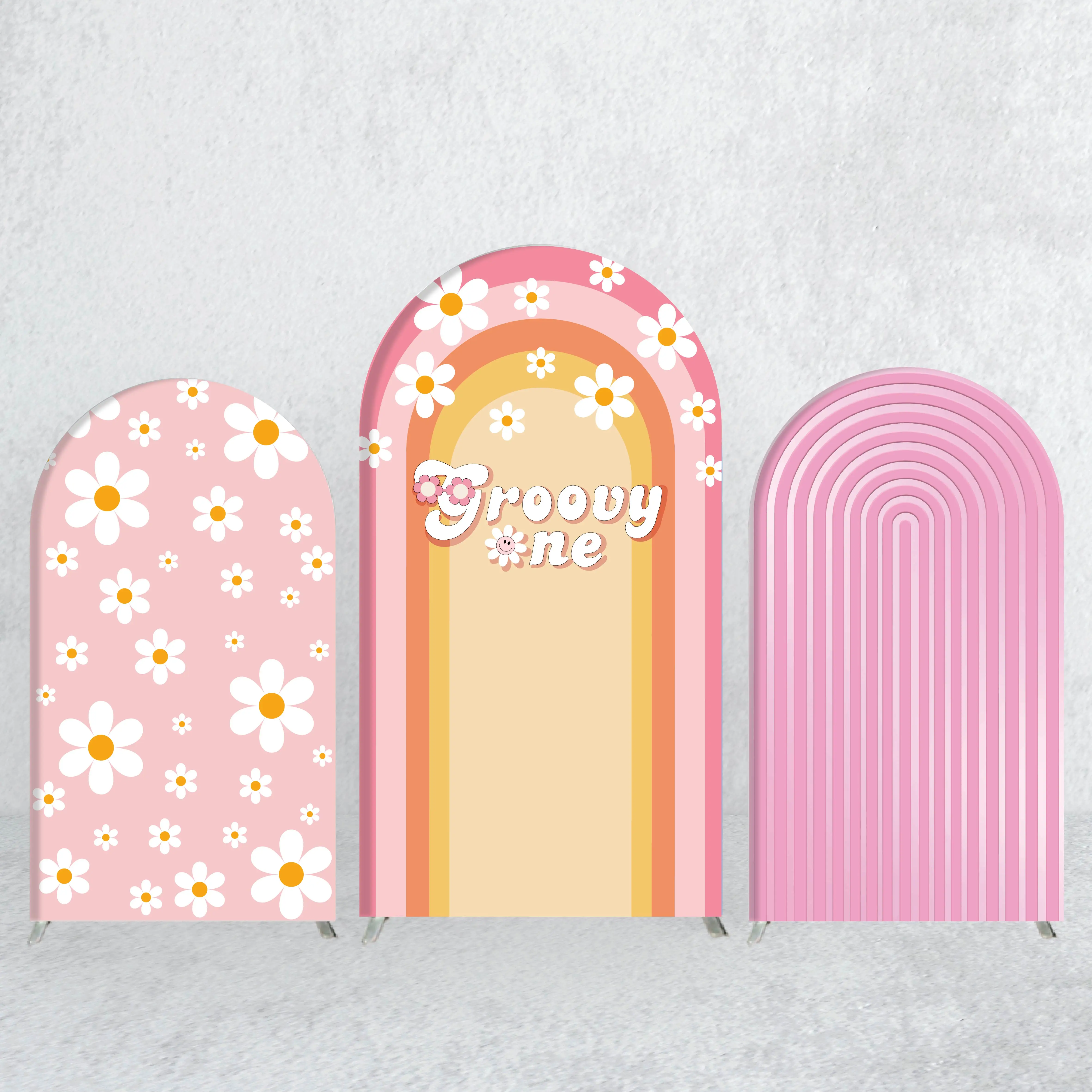 Арка фон крышка Groovy One Daisy Flower Радуга девушка день рождения фото фон украшение на заказ эластичная ткань