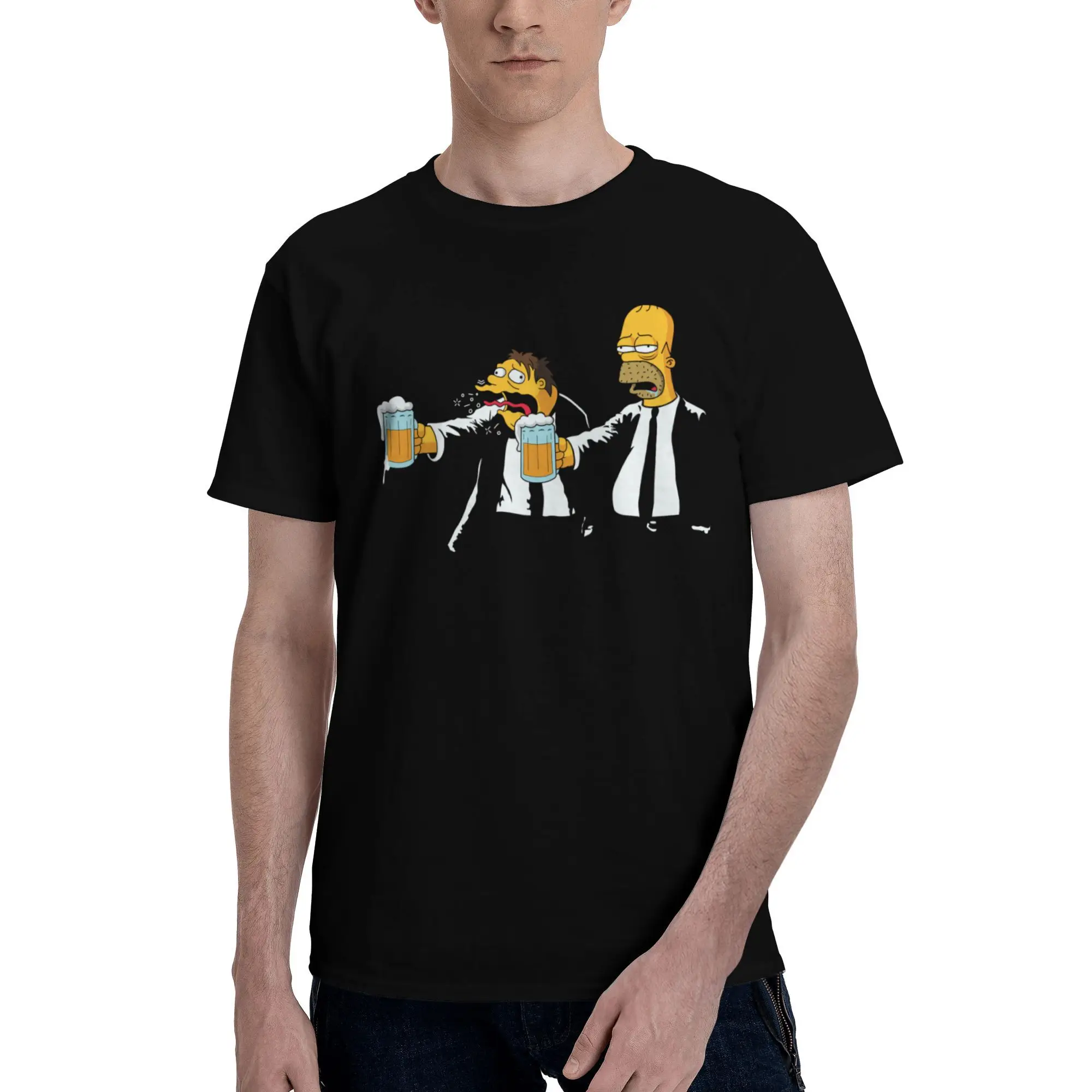 Мужская футболка S-Simpsoned Homer Beers на заказ, хлопковая футболка с короткими рукавами, классическая футболка, повседневные футболки, свободная одежда
