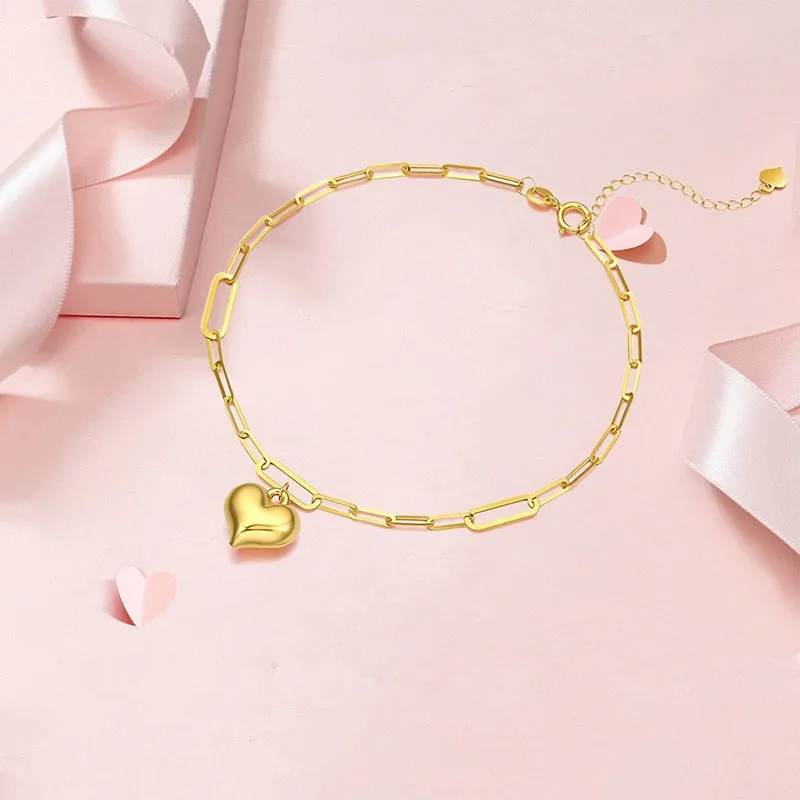 Женский браслет с крестом SMILE Real 18K, Ювелирное Украшение с изображением толстых сердец, Au750, B0046