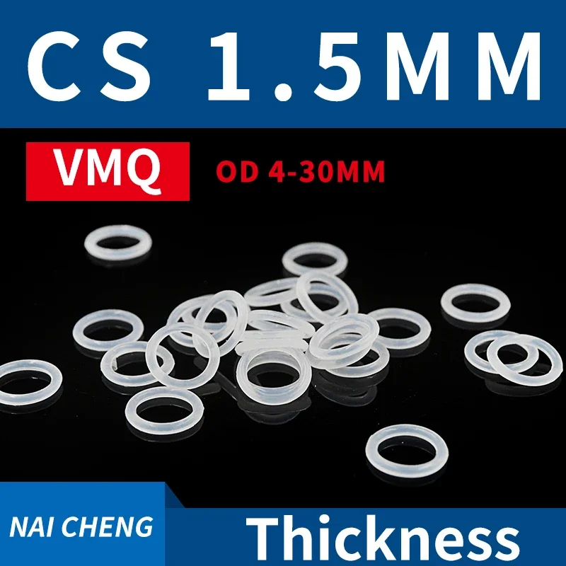 CS1.5mm White VMQ OD4-30mm silicon Rubber O-rings Seals Gasket Washer temperature resistant Waterproof soft silicone ring