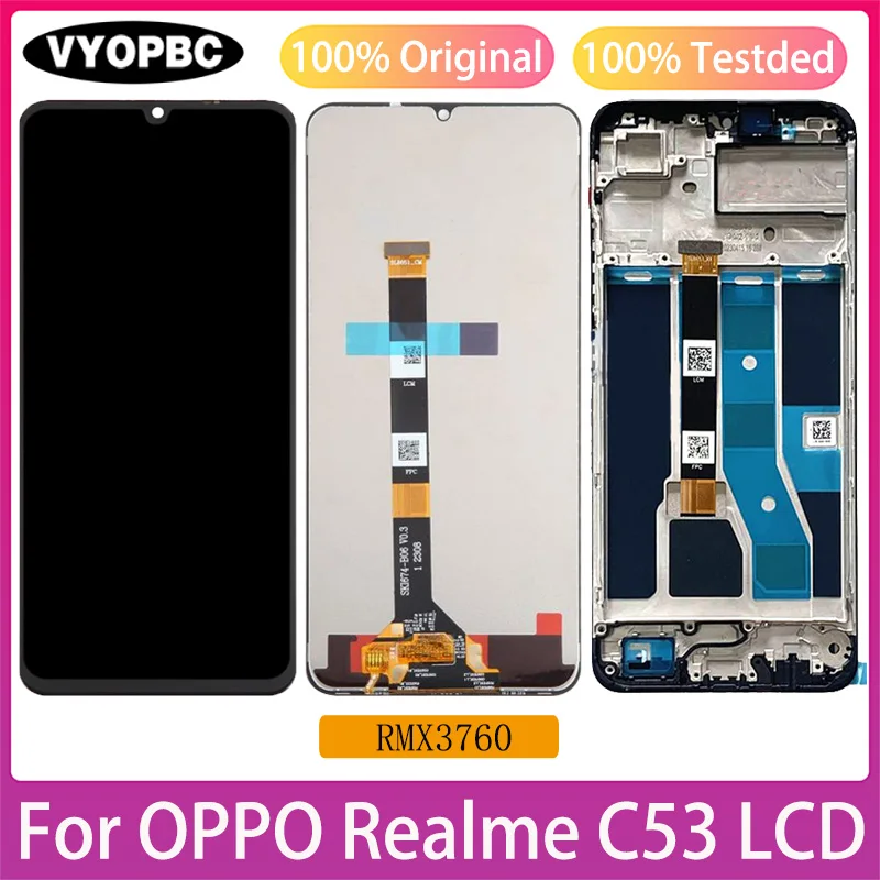 Оригинальный ЖК-дисплей для OPPO Realme C53 с рамкой и дигитайзером в сборе, запасные части для ремонта, сенсорный экран RMX3760
