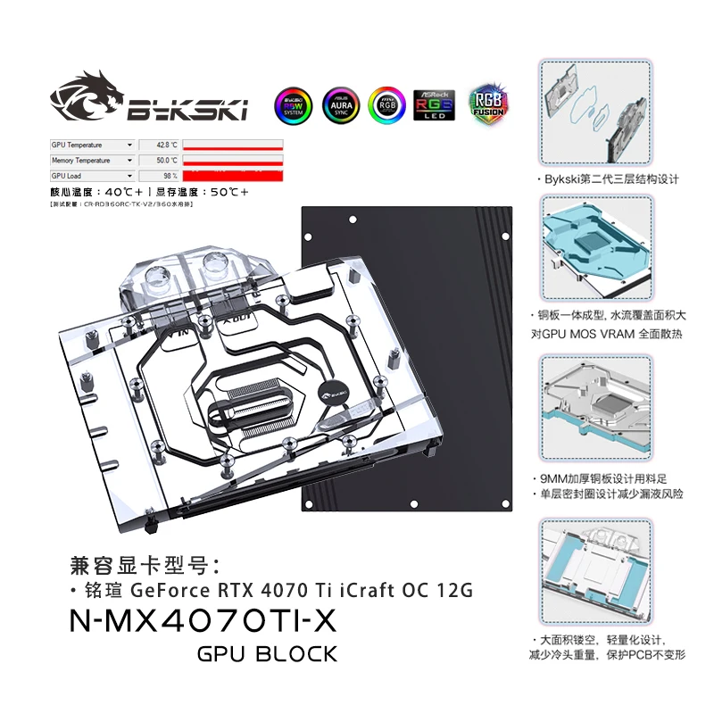 Bykski GPU Блок используется для MAXSUN GeForce RTX 4070 Ti iCraft OC 12G видеокарта водяного охлаждения/радиатор N-MX4070TI-X
