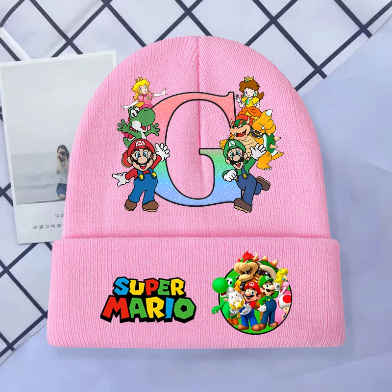 Marios Bros Luigi персиковые детские шапки, шапка с рисунком буквы A-Z, детский вязаный чепчик в стиле аниме, зимние теплые шапочки с черепами, шапки Игровые фигурки и трансформеры