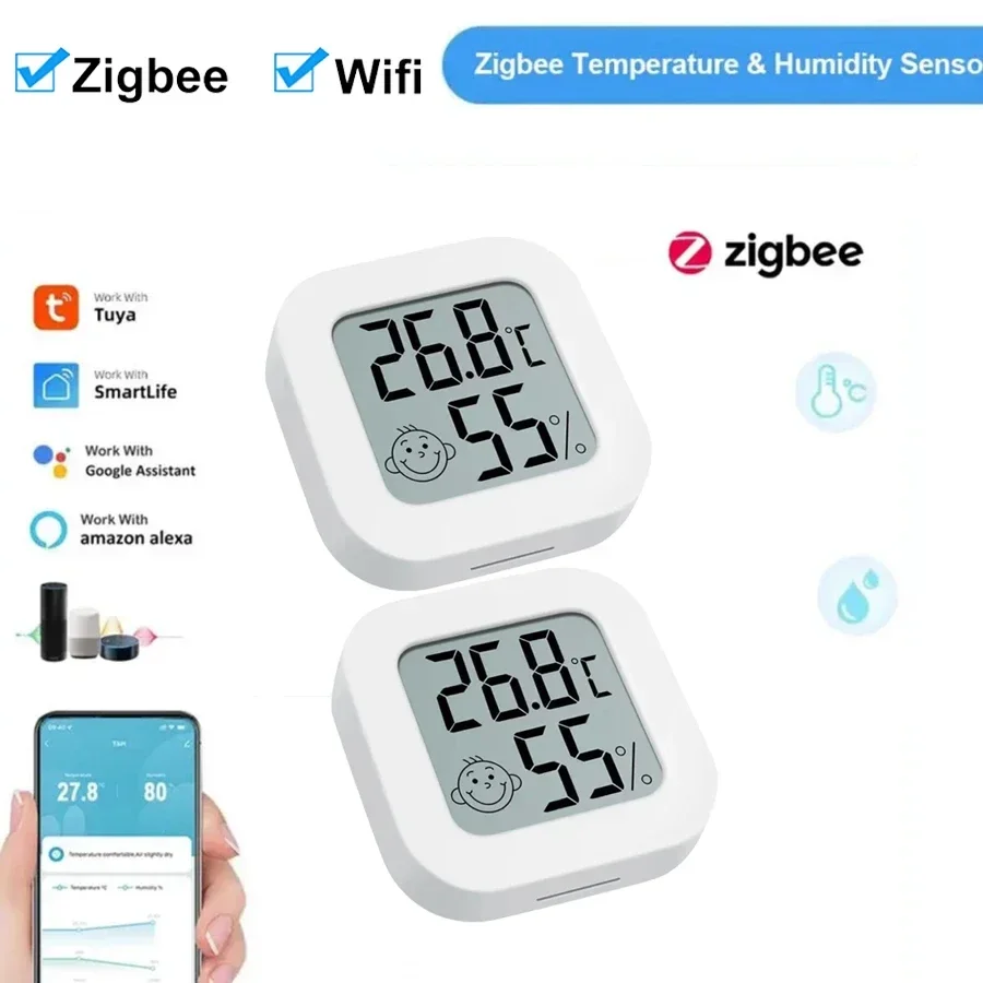 Умный Датчик Температуры И Влажности Tuya Zigbee Bluetooth С ЖК-дисплеем, Удаленный Мониторинг, Голосовое Управление